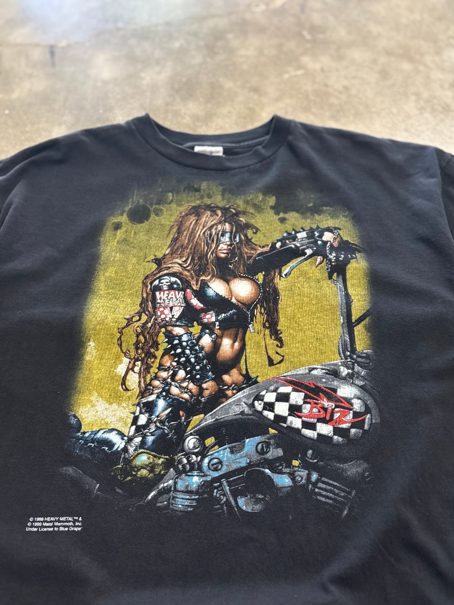 Vintage Heavy Metal Magazine blue grape biker girl shirt size xl