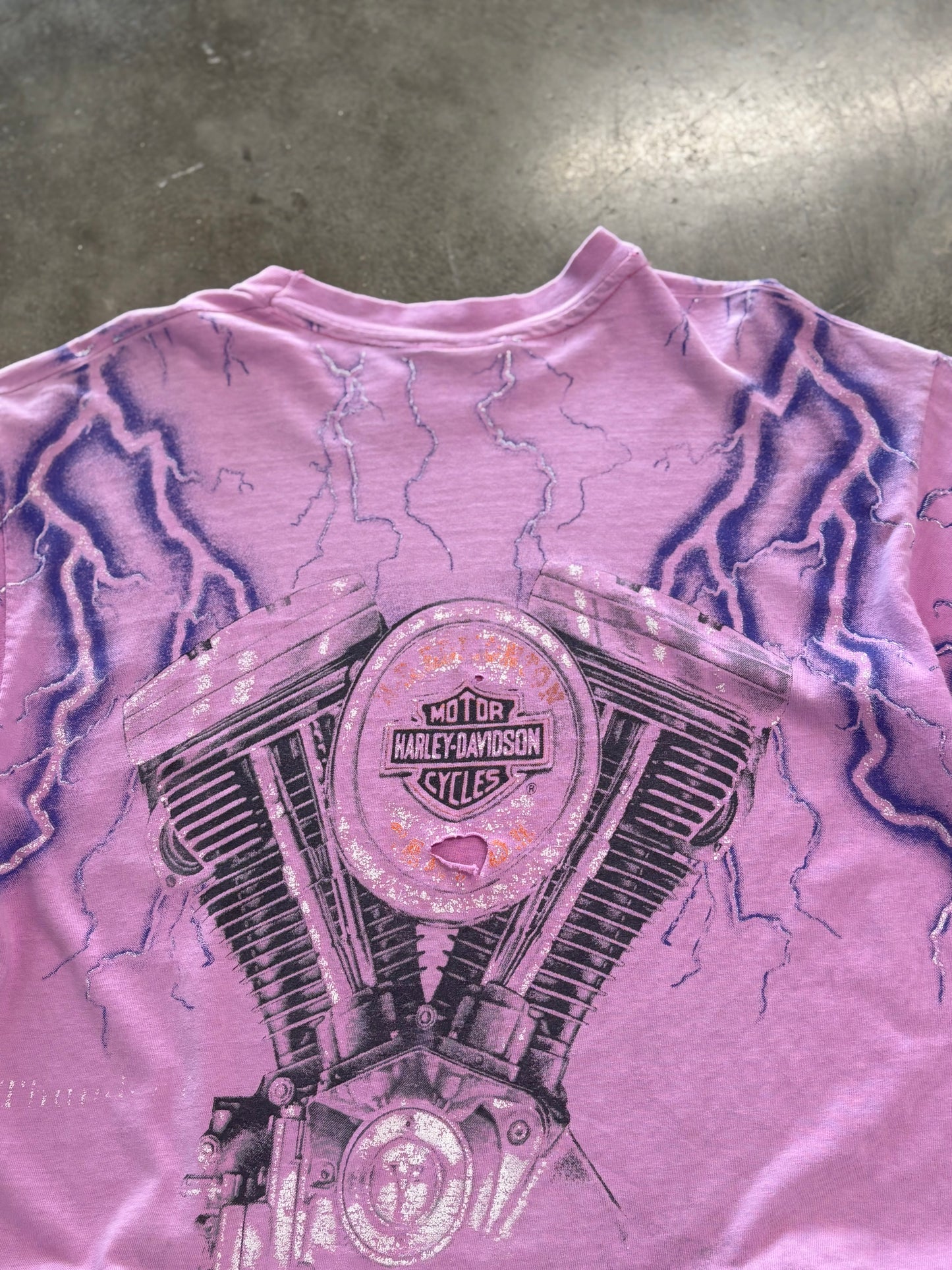 Vintage Harley Davidson Pink Engine Lightning size large