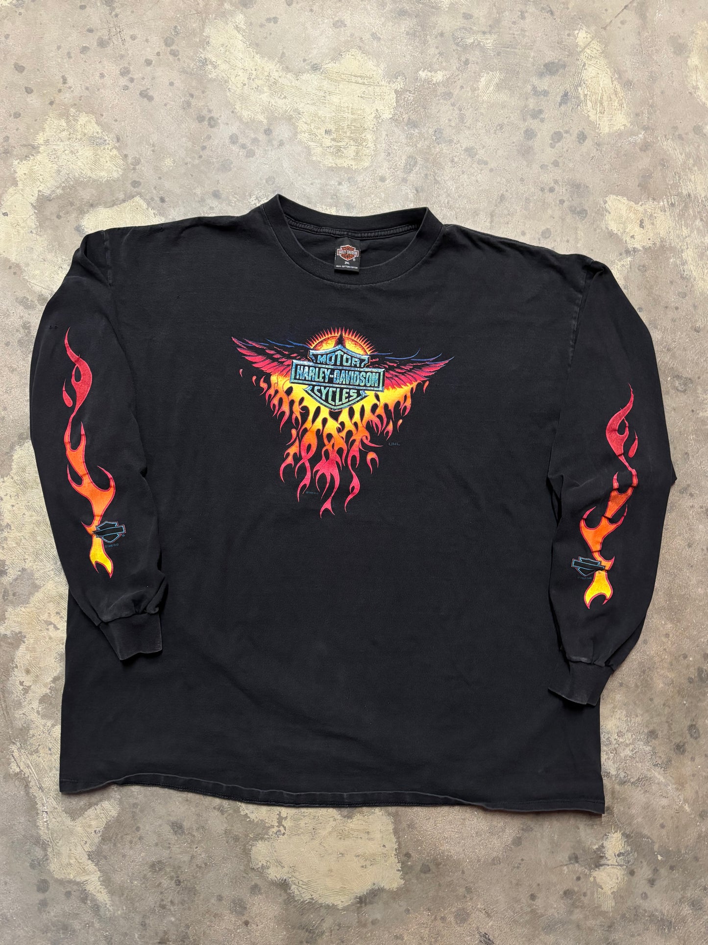 Vintage Harley Davidson Big Rey yellow flame long sleeve shirt size XXXL