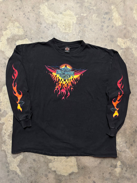 Vintage Harley Davidson Big Rey yellow flame long sleeve shirt size XXXL