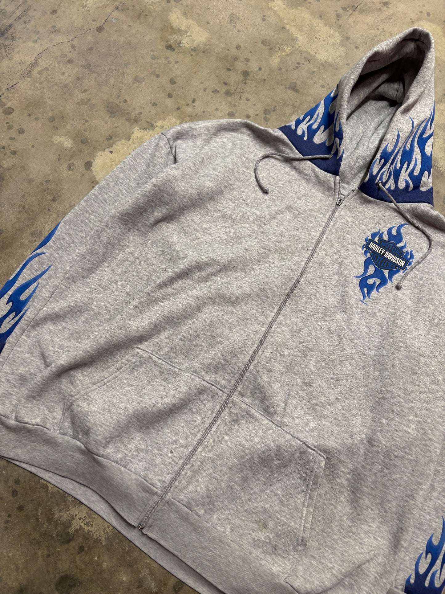 Vintage Harley Davidson Blue Flame zip up hoodie size XXXL