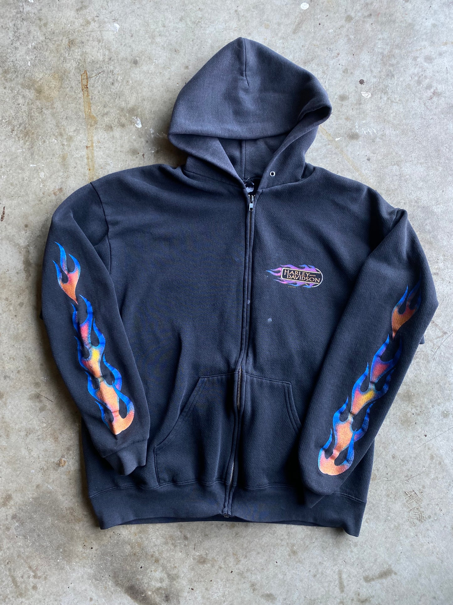 Vintage Harley Davidson Purple Flame Zip Up Hoodie Size Large