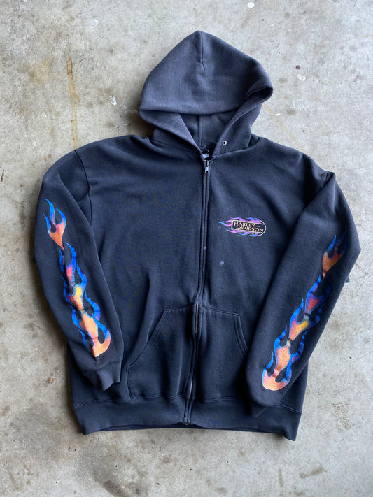 Vintage Harley Davidson Purple Flame Zip Up Hoodie Size Large