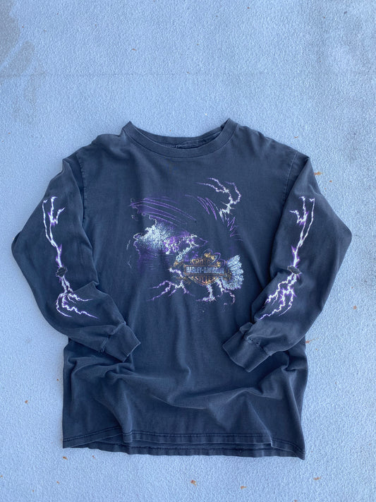 Vintage Harley Davidson Lightning Print Eagle long sleeve shirt size XL