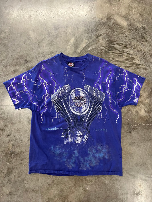 Vintage Harley Davidson Thrashed Purple Lightning shirt size large