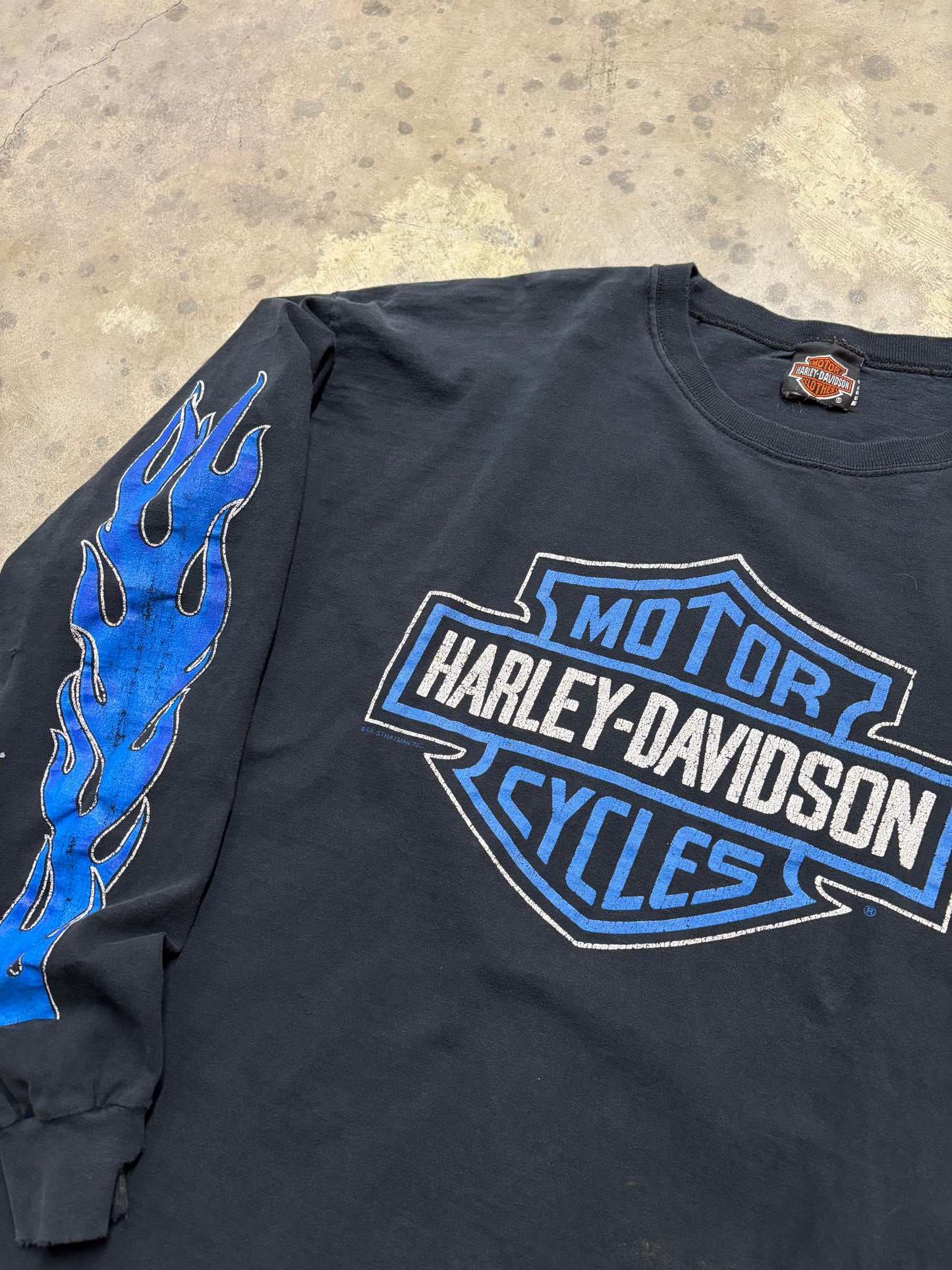 Vintage Harley Davidson blue flame long sleeve shirt size XXL
