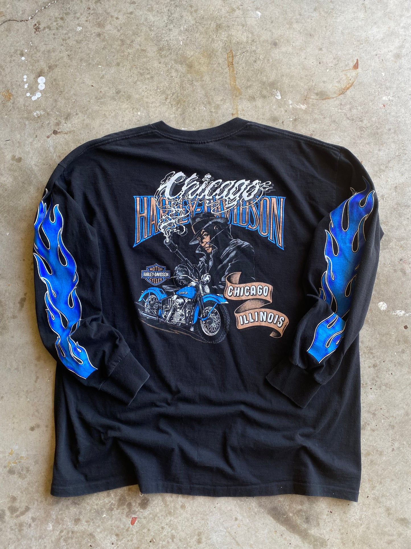 Vintage Harley Davidson V Flame Blue flame grail long sleeve shirt Size XXL