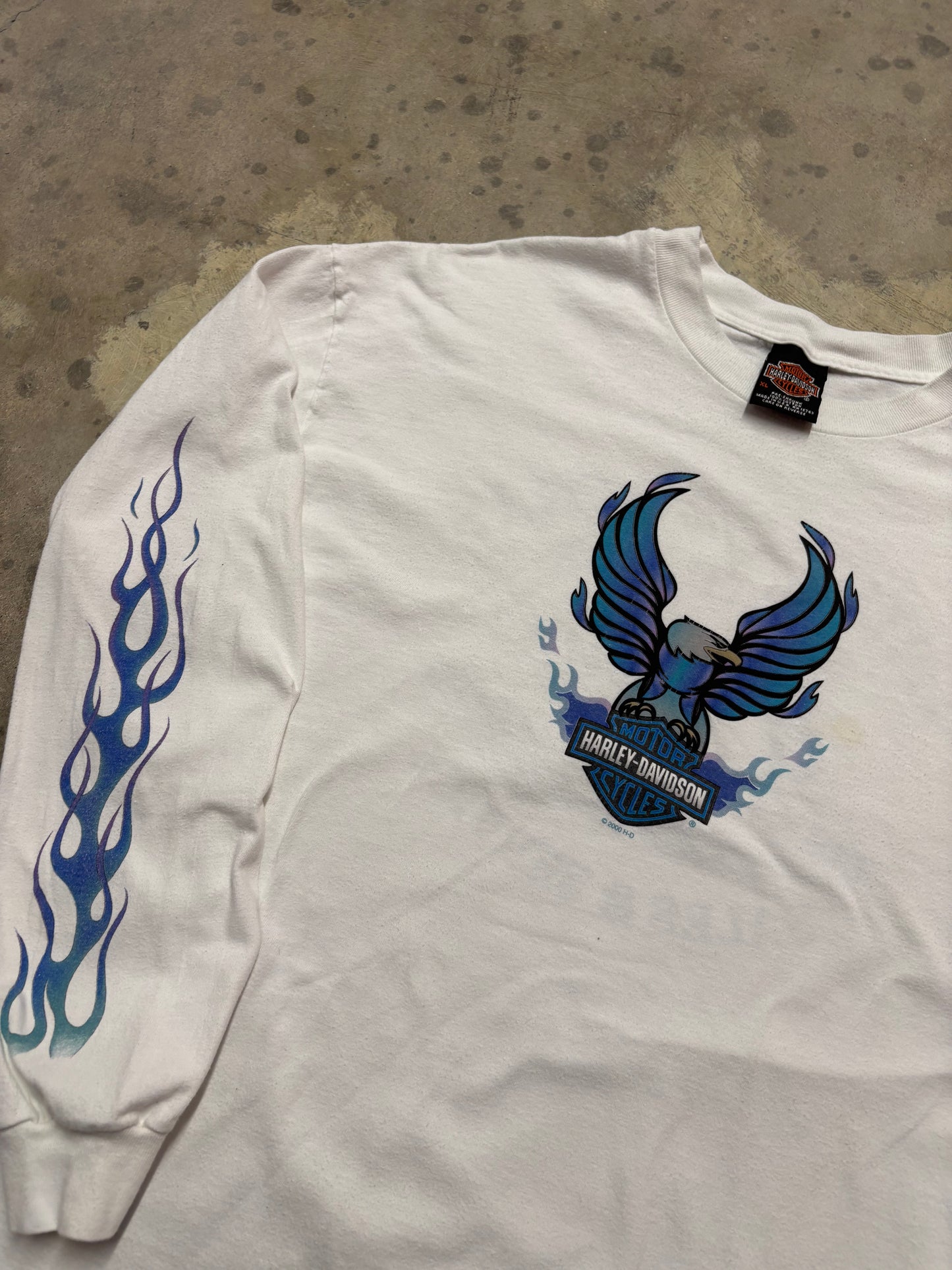 Vintage Harley Davidson blue flame long sleeve shirt size XL