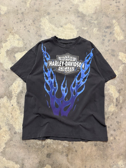 Vintage Harley Davidson Blue Flame V Twin size large