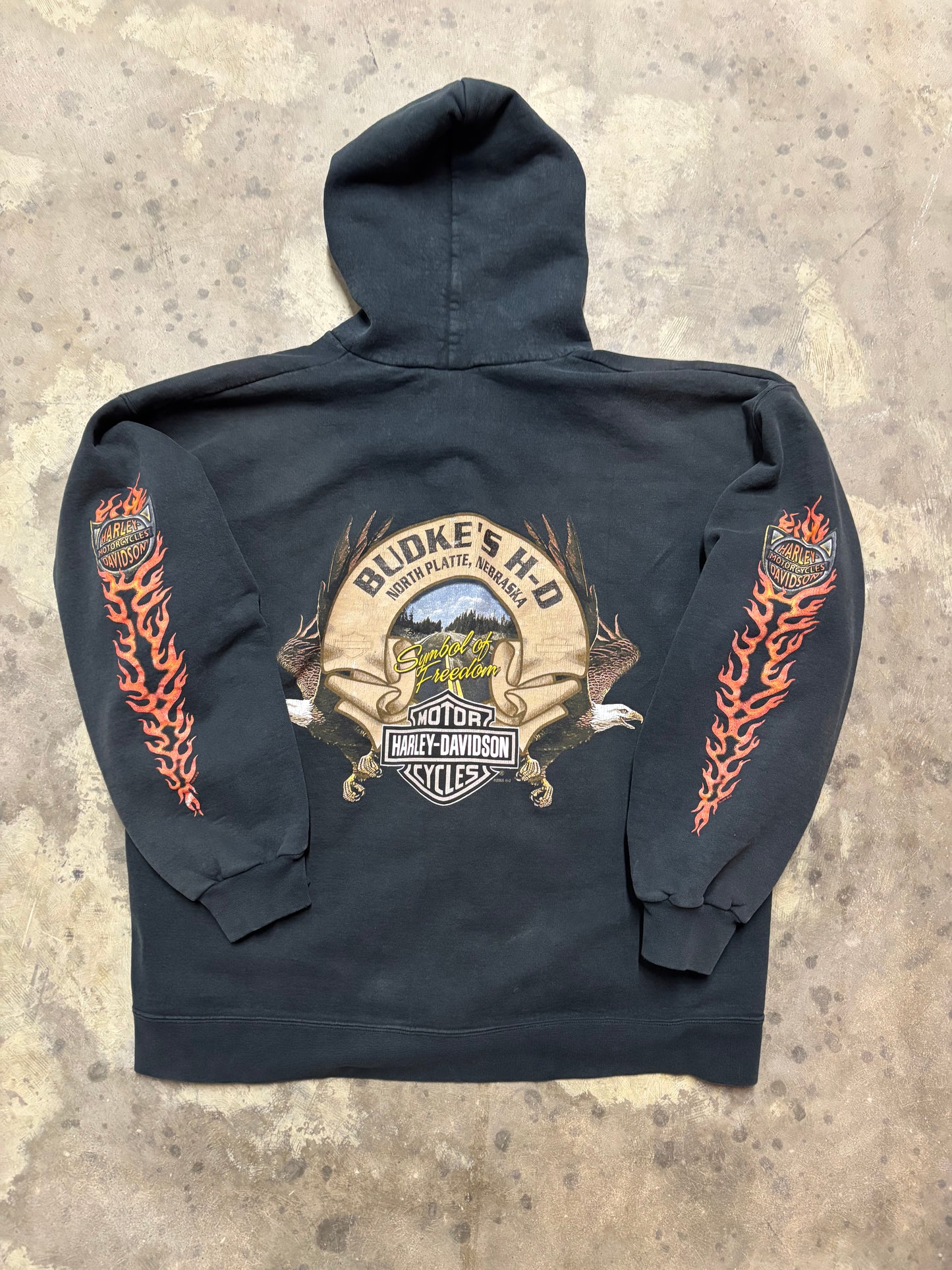 Vintage Harley Davidson flame sleeve zip up hoodie size large