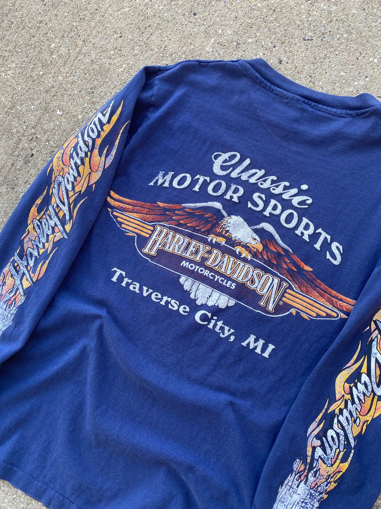 Vintage Harley Davidson Flaming blue Eagle long sleeve shirt size medium