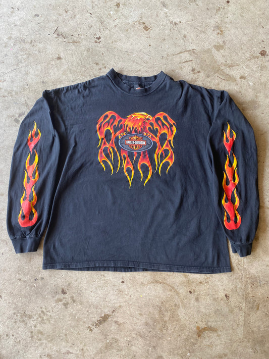 Vintage 90’s Flaming Eagle Harley Davidson Long sleeve size XXL