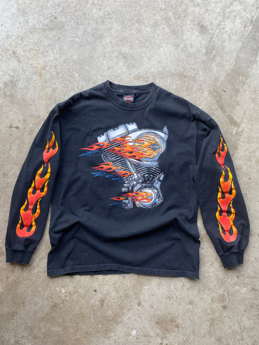 Vintage Harley Davidson Flaming Shovelhead long sleeve shirt size large