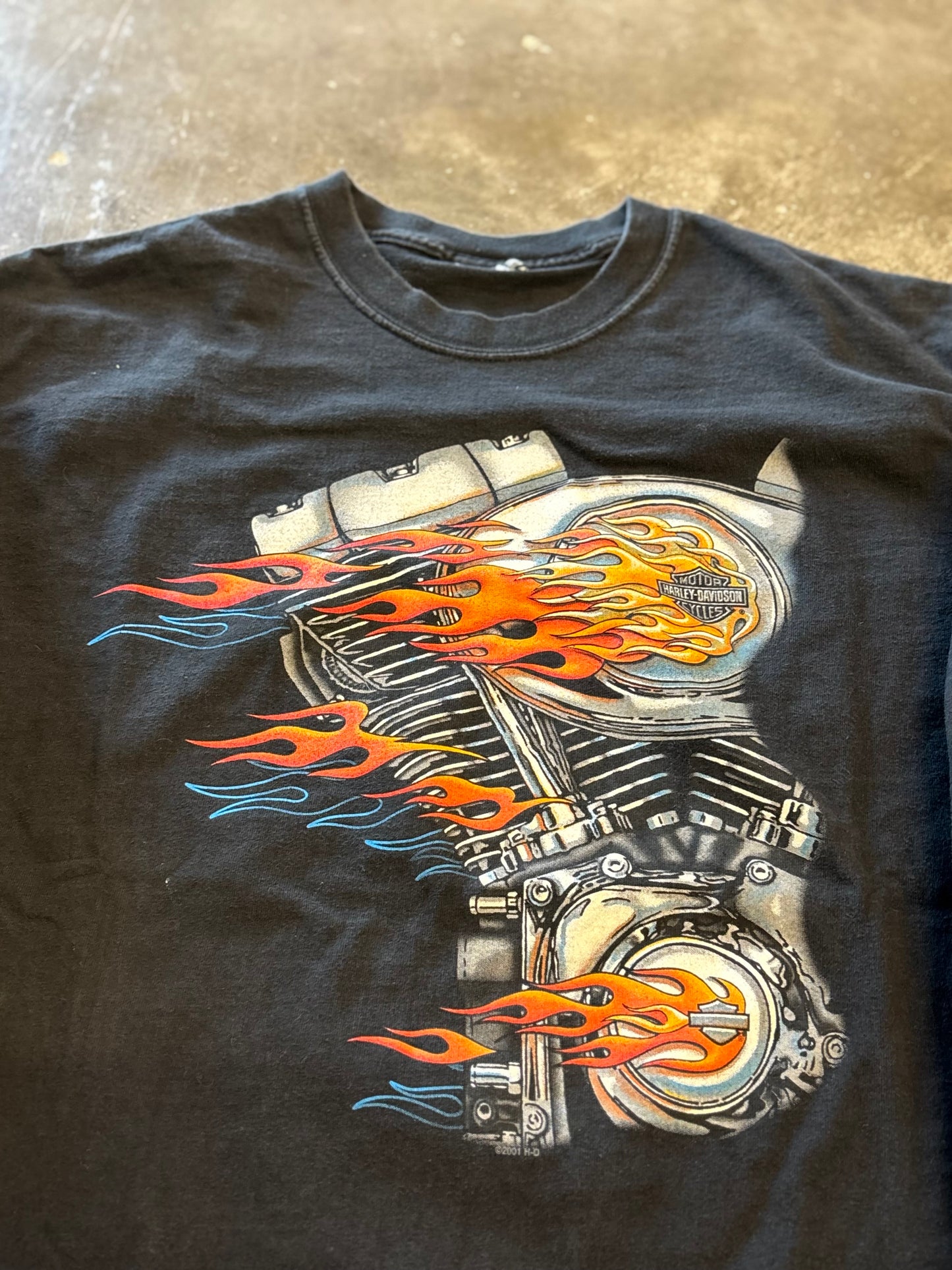 Vintage Harley Davidson Engine flaming long sleeve size large