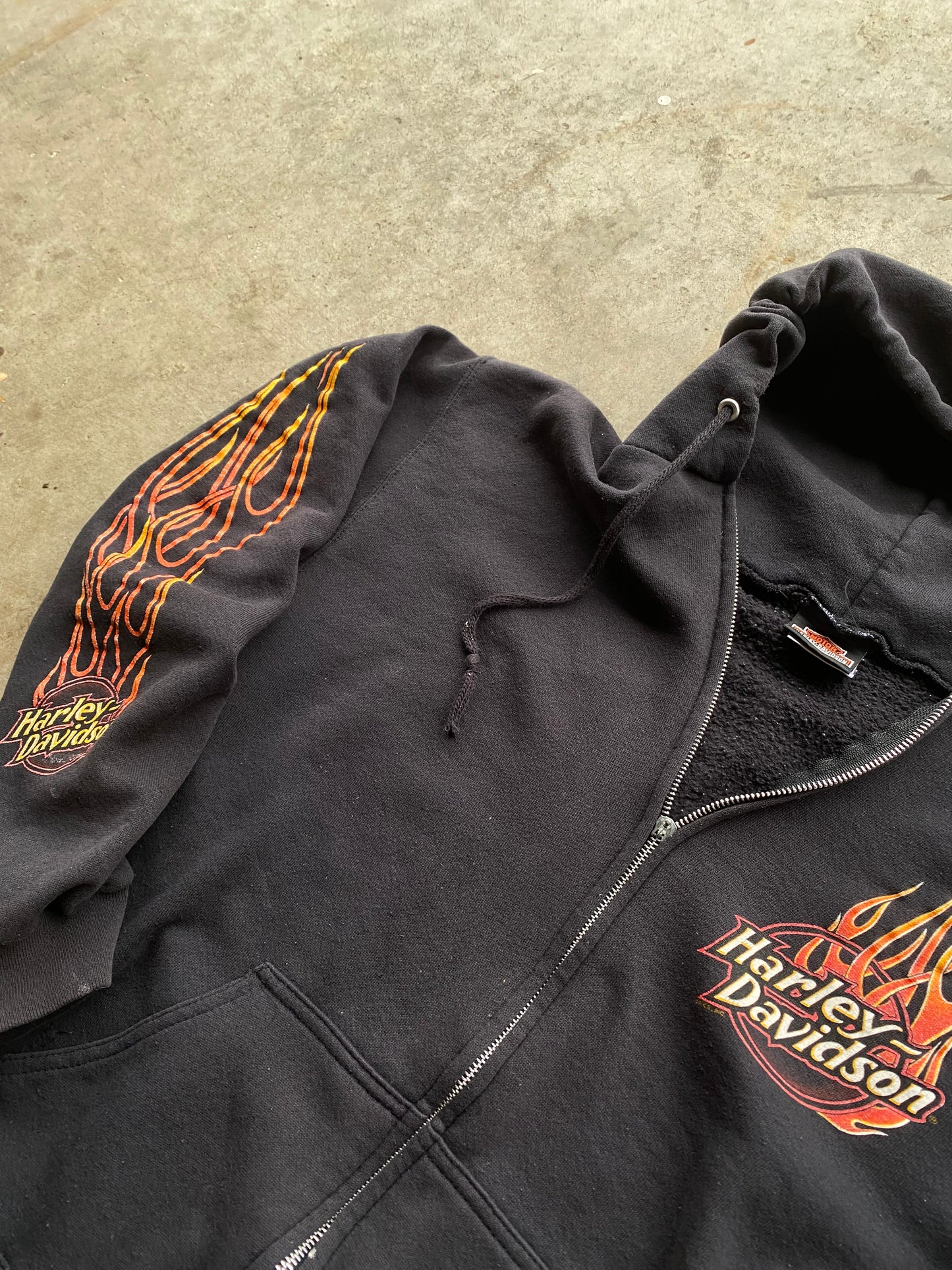Vintage Harley Davidson Flame logo zip up hoodie size large (read description)