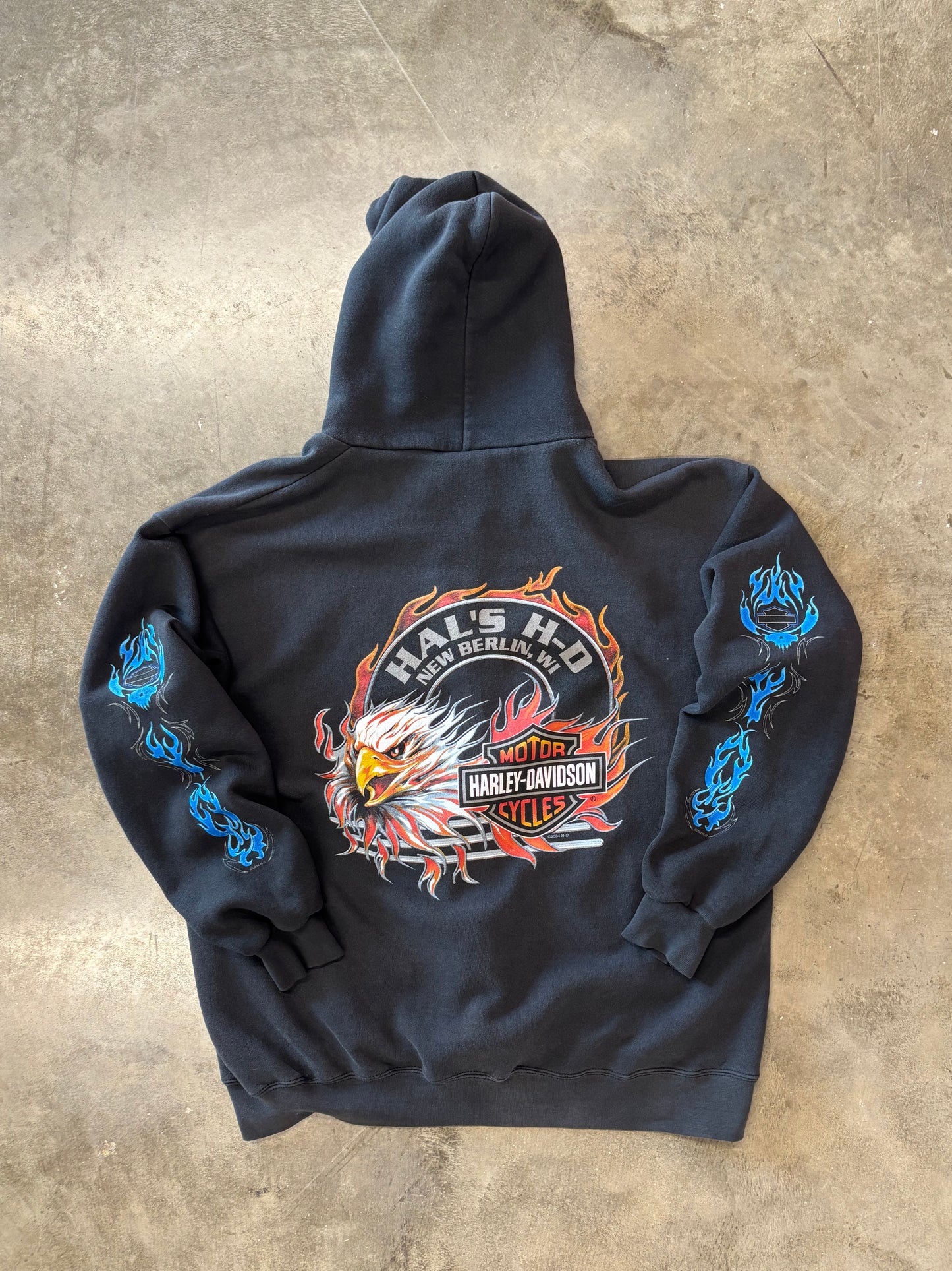 Vintage Harley Davidson Blue flame Harley zip size extra large