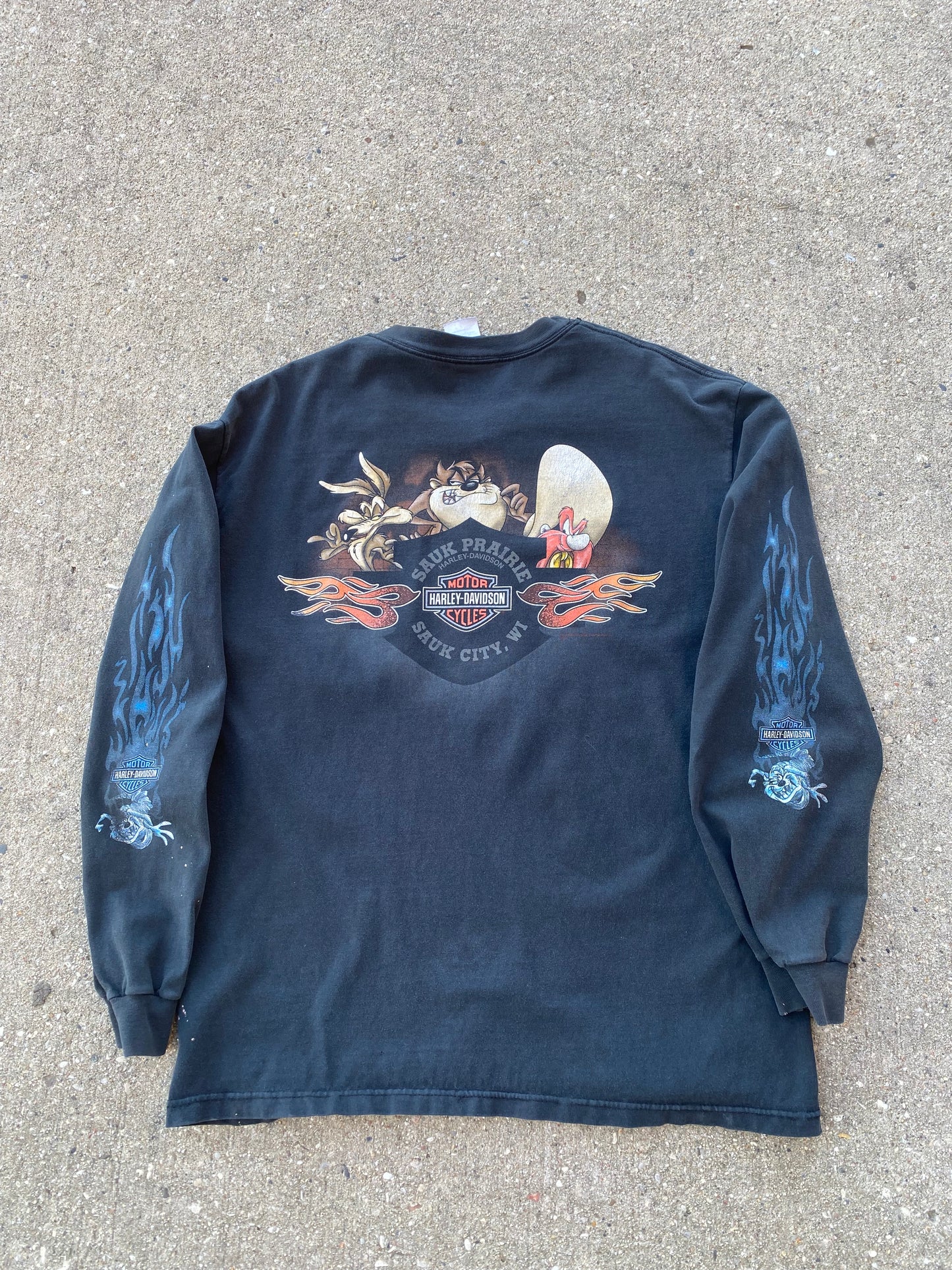 Vintage Harley Davidson Looney Tunes long sleeve taz flames shirt size large