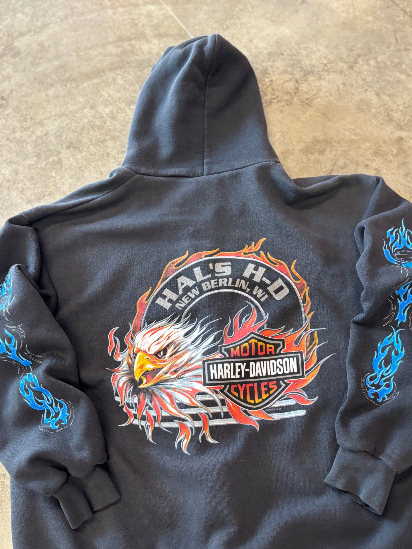 Vintage Harley Davidson Blue flame Harley zip size extra large