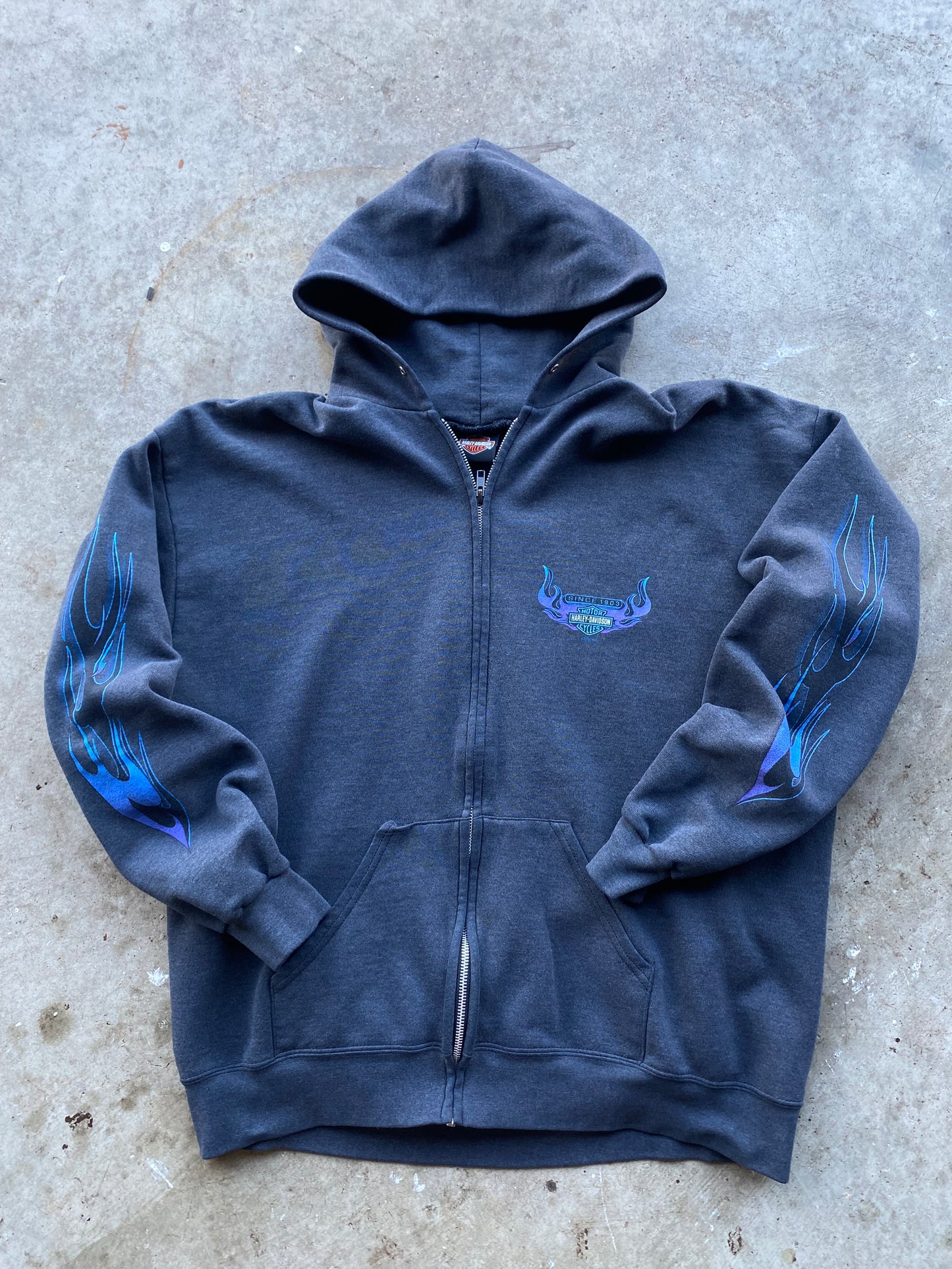 Vintage Harley Davidson Blue Flame  zip Hoodie size extra large