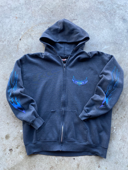 Vintage Harley Davidson Blue Flame  zip Hoodie size extra large