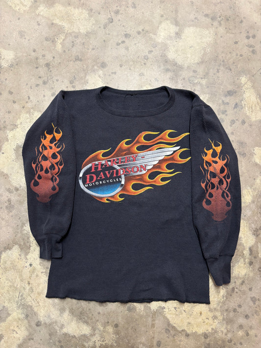 Vintage Harley Davidson orange flame thermal long sleeve shirt size large