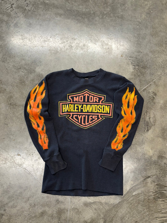 Vintage Harley Davidson Flame sleeve thermal size large