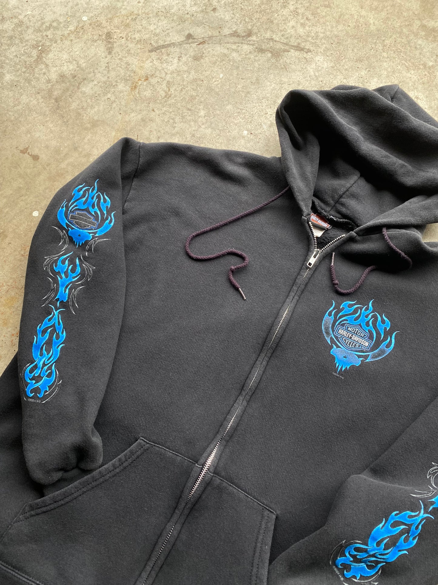 Vintage Harley Davidson Blue Flame hoodie zip up size extra large