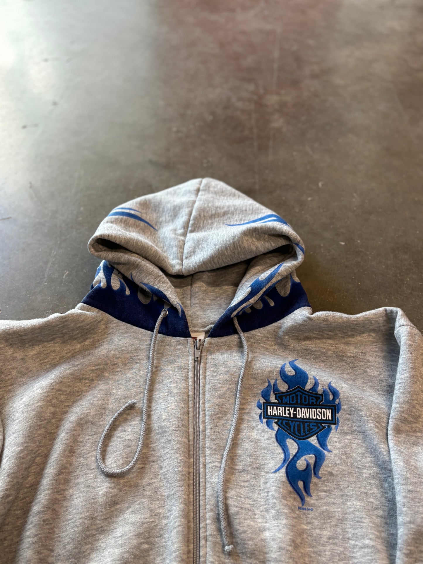 Vintage Harley Davidson Blue flame zip up size large