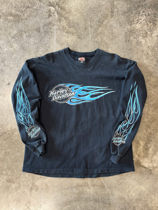 Vintage Harley Davidson Blue Flame Ball long sleeve size large