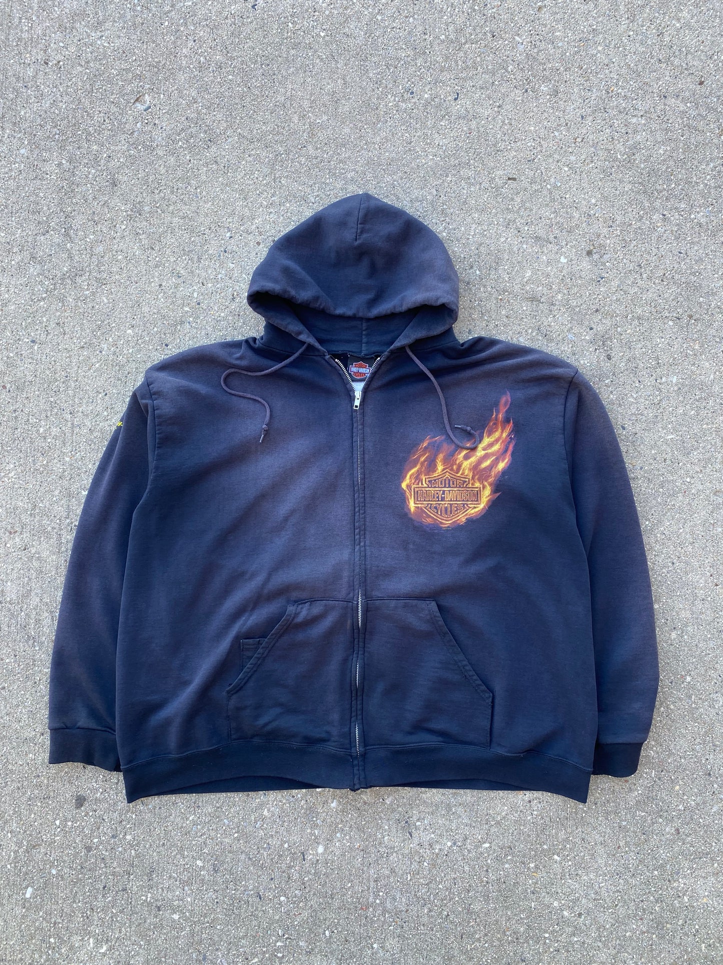 Super Faded Harley Davidson Flaming shield Zip Up size 2XL