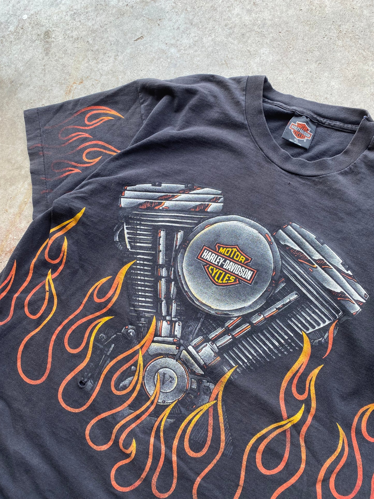 Vintage Big Flame AOP Shovelhead Harley Davidson shirt Size XL