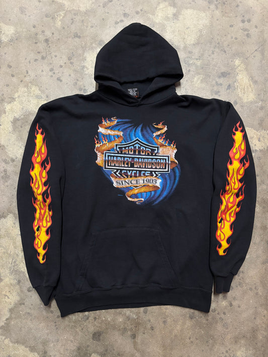 Vintage rare Harley Davidson flame sleeve hoodie size large