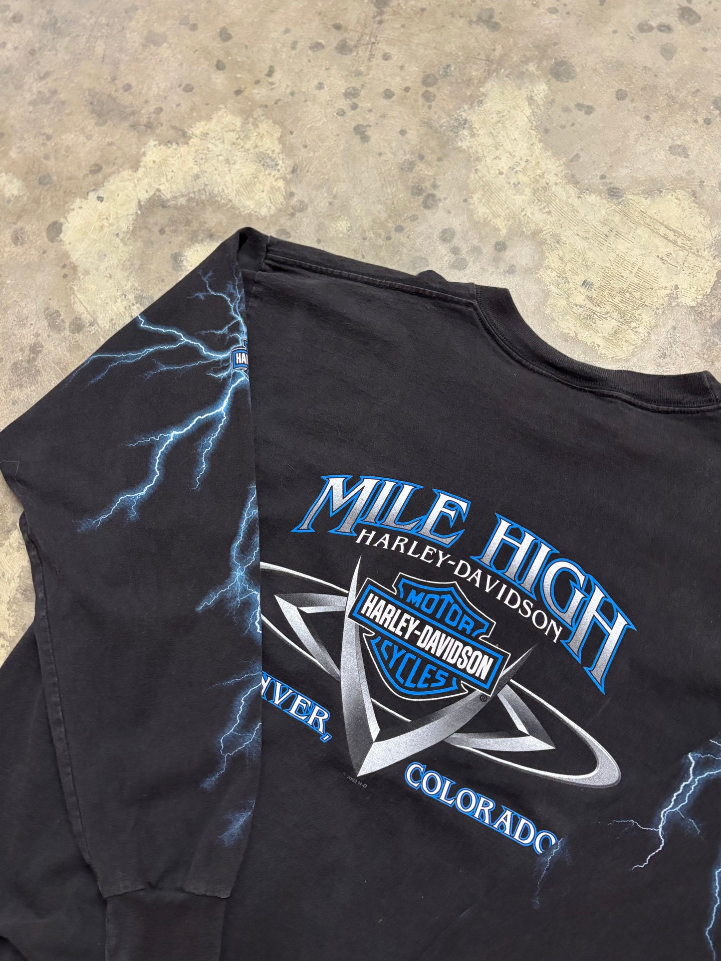 Vintage Harley Davidson Blue Lightning Explosion longsleeve shirt size XL