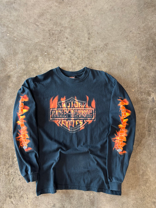 Vintage Harley Davidson Flame ball long sleeve size large