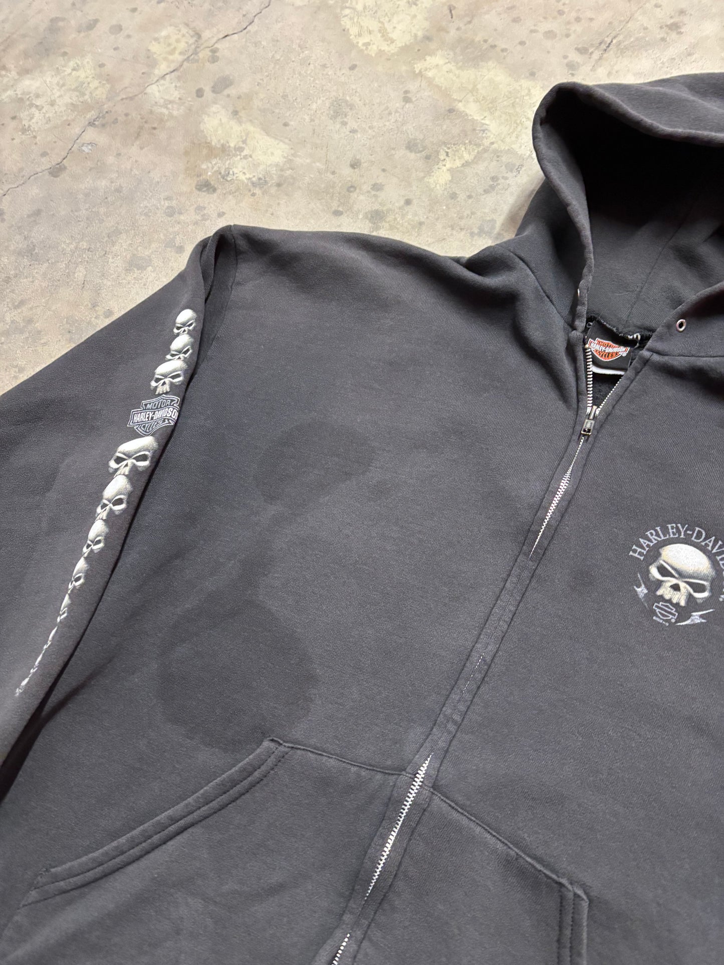 Vintage Harley Davidson skull sleeve zip up hoodie size XXL