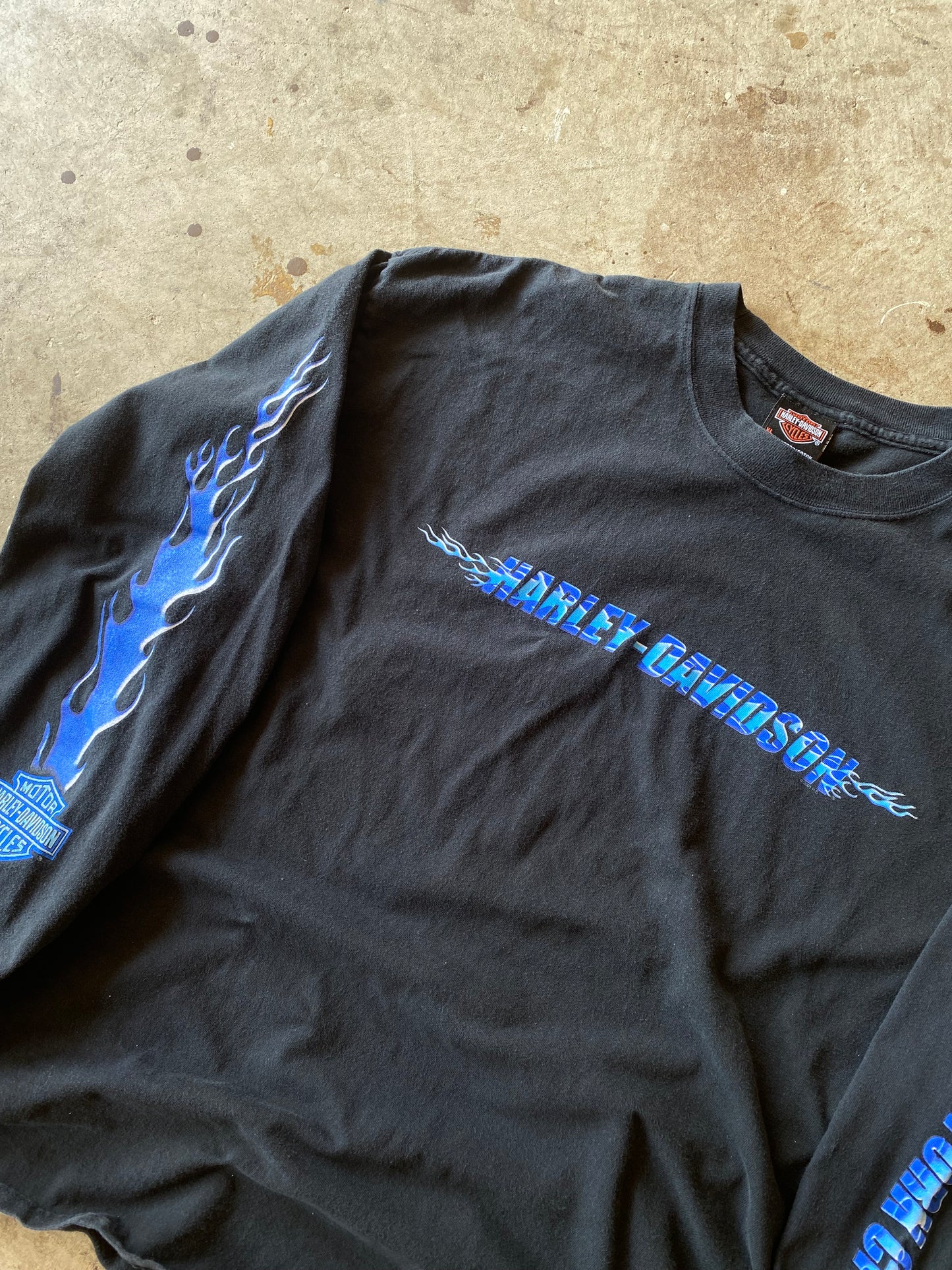 Vintage Harley Davidson NYC Twin towers blue flame long sleeve size extra large shirt