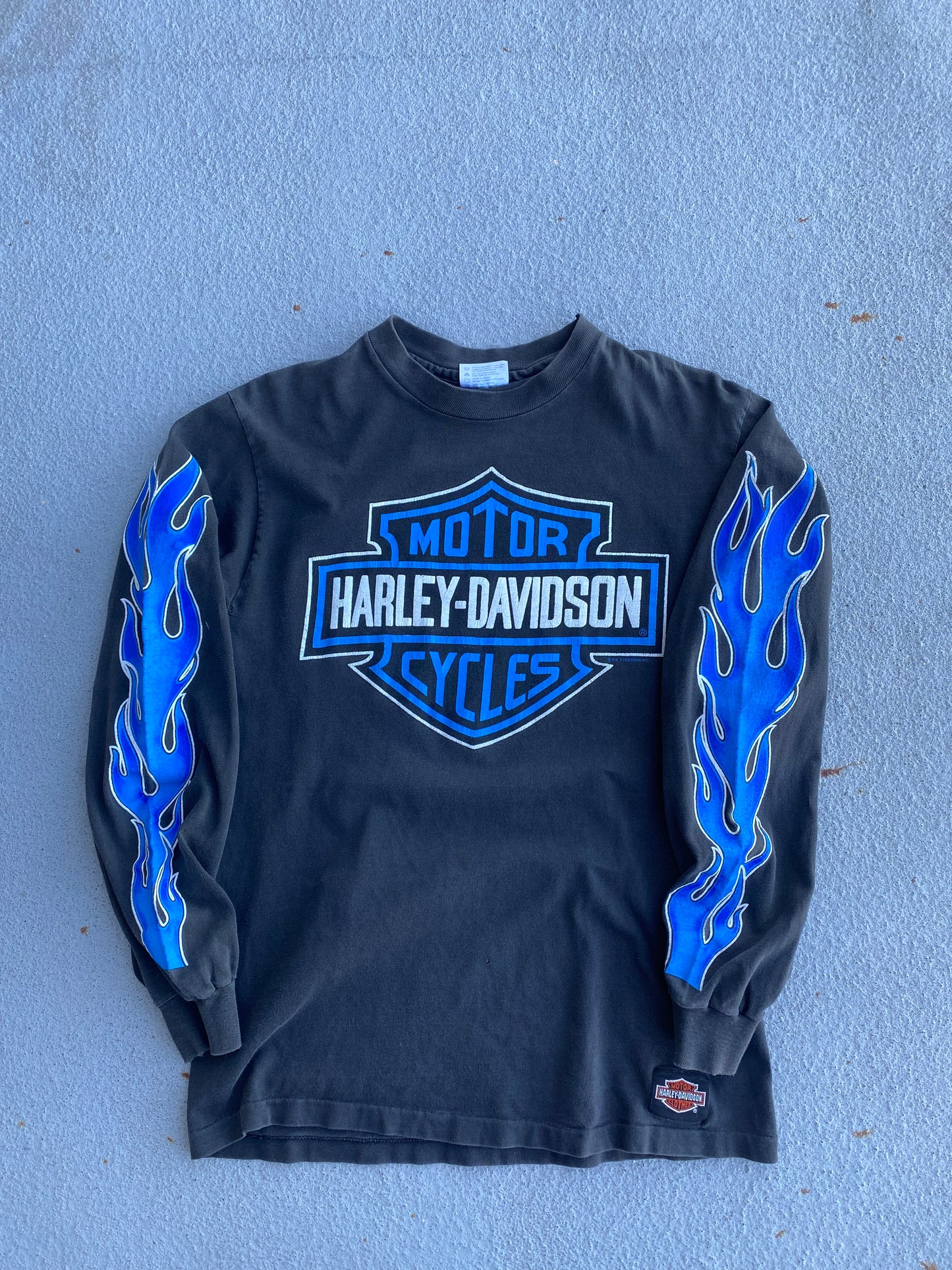 Vintage Harley Davidson Blue Flame shirt size small long sleeve