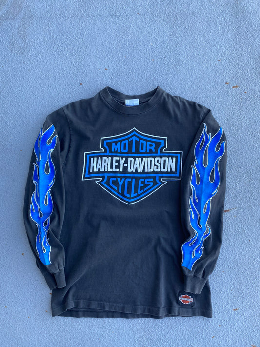 Vintage Harley Davidson Blue Flame shirt size small long sleeve