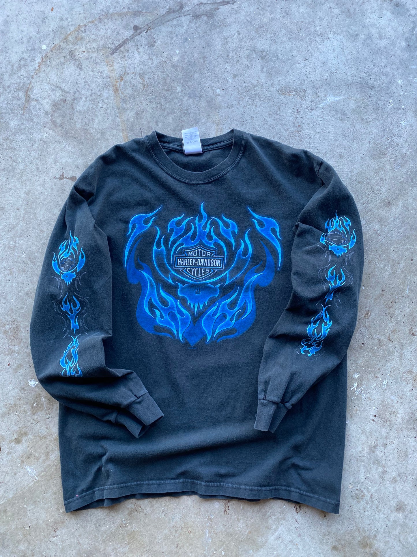 Vintage Harley Davidson Skull blue flame long sleeve size large shirt