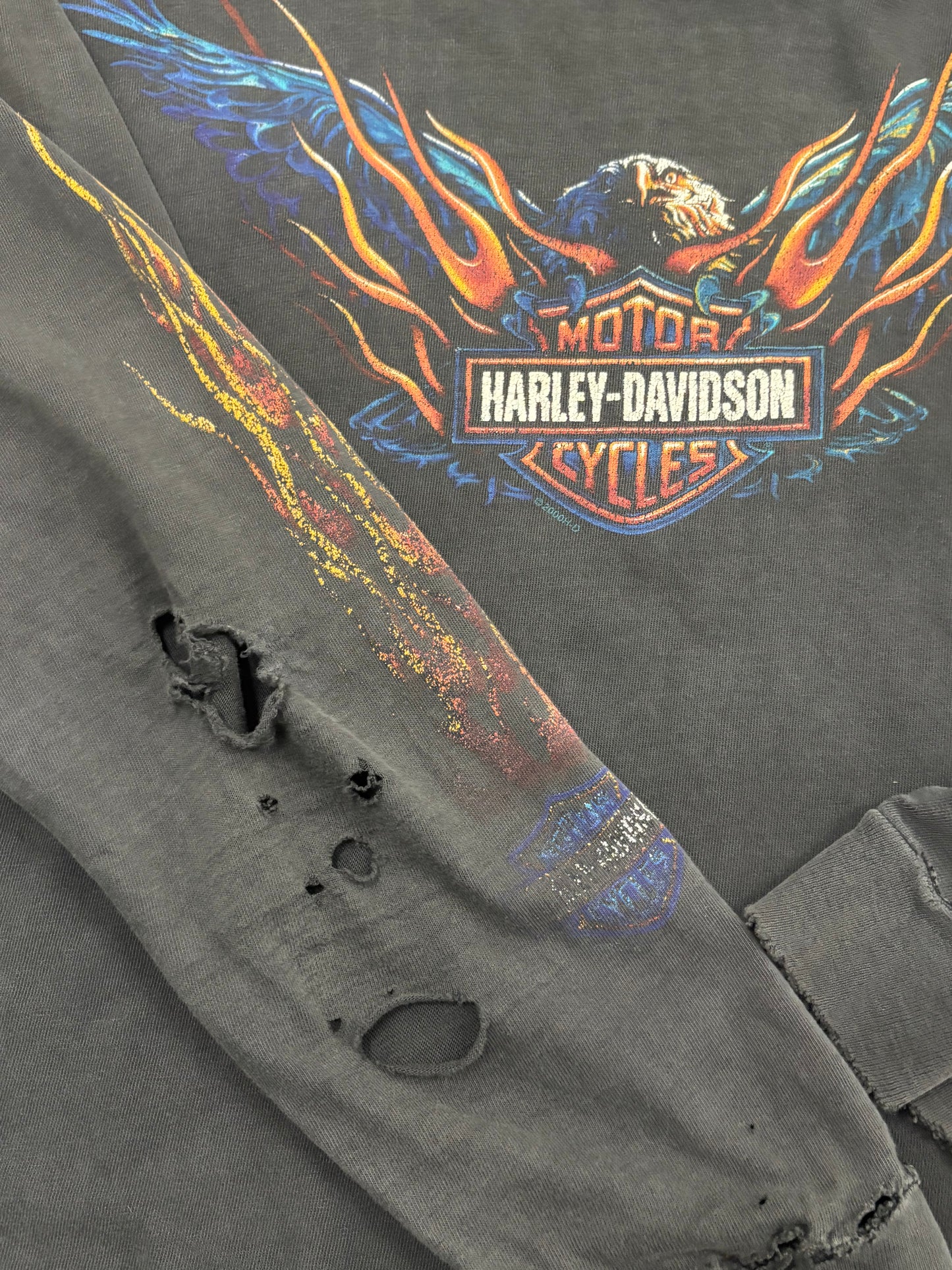 Vintage Thrashed and Faded out Harley Long sleeve flaming eagle size xl shirt