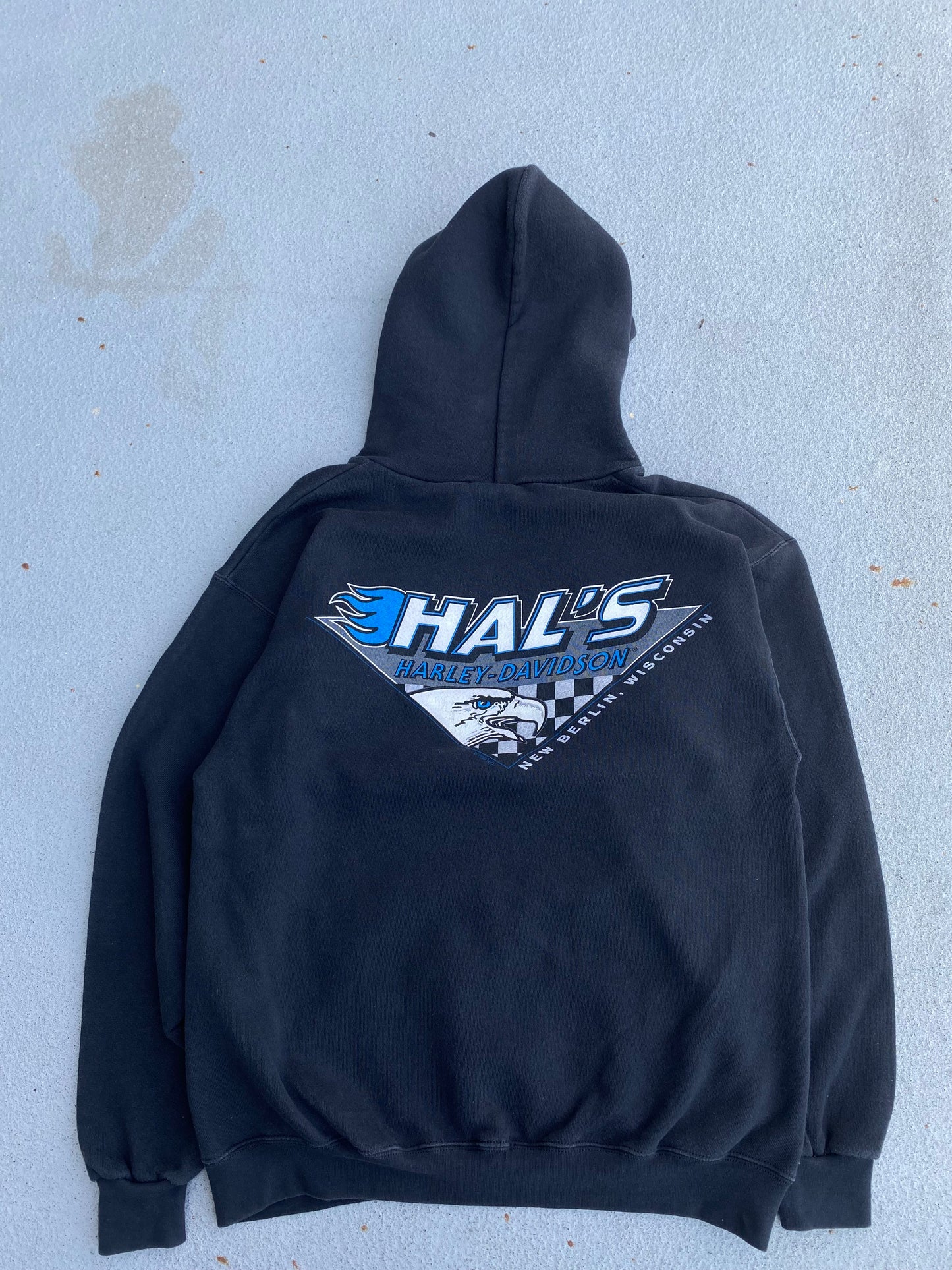 Vintage Harley Davidson Blue Flame Hoodie Size large