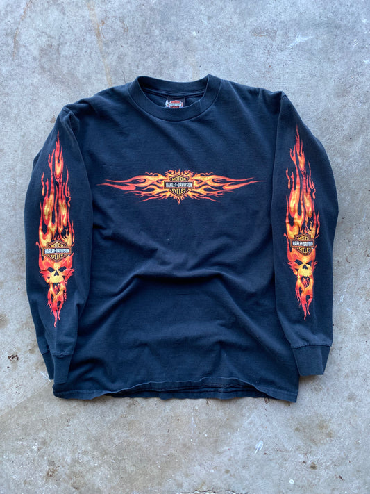 Vintage Harley Davidson Skull Orange Flame long sleeve size large shirt