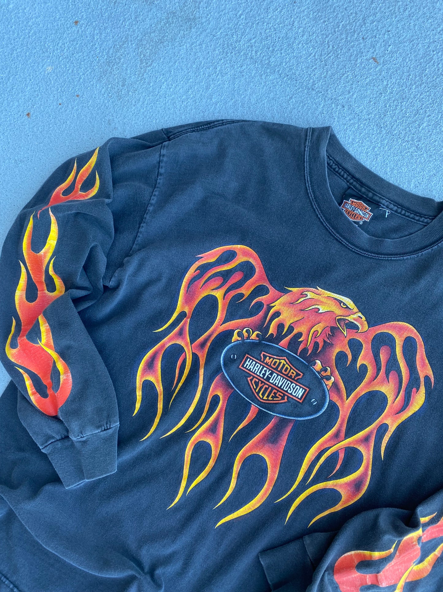 Vintage 90’s Flaming Eagle Long sleeve Harley shirt size medium