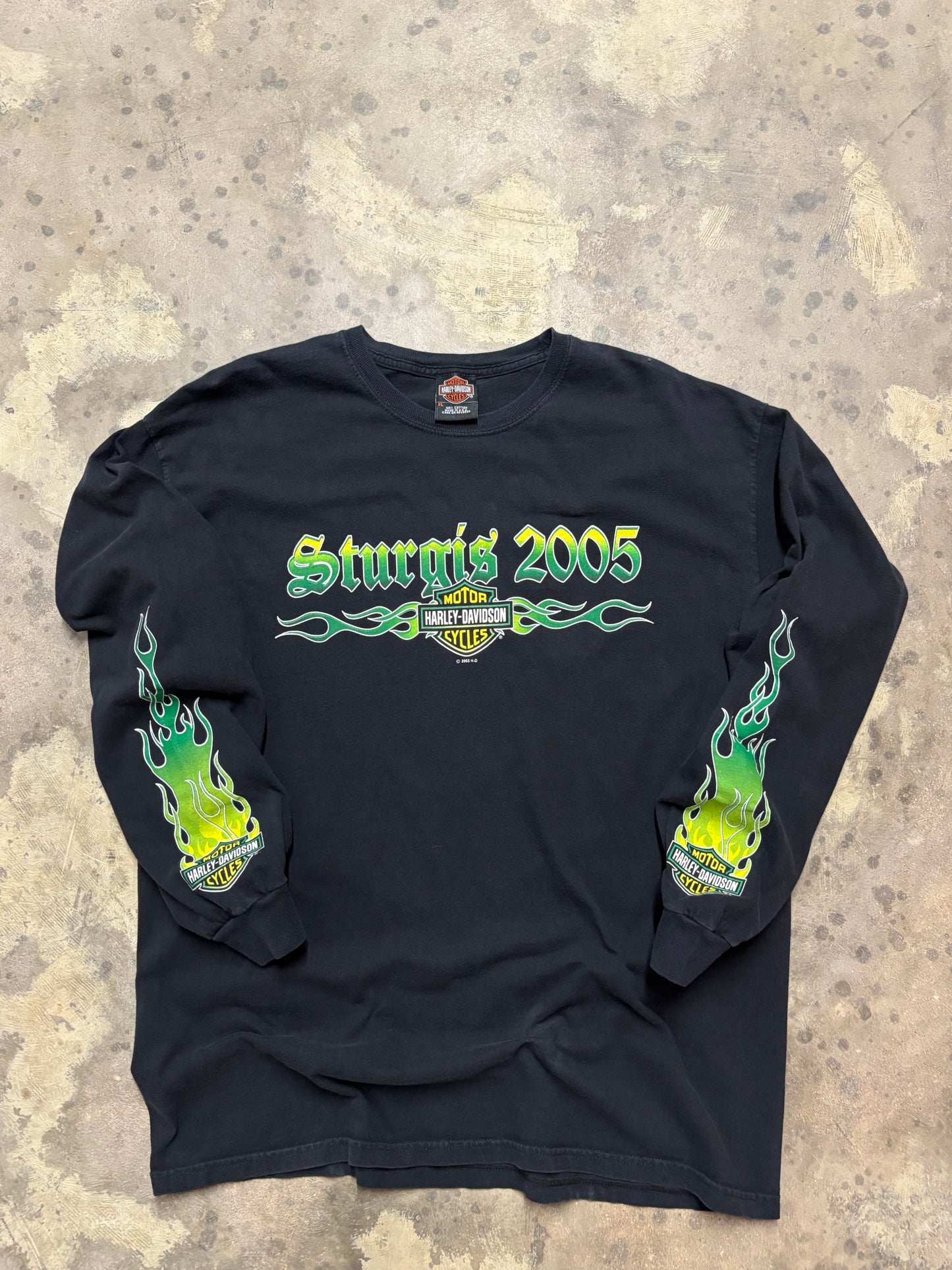 Vintage Harley Davidson Green Flame Longsleeve shirt XL