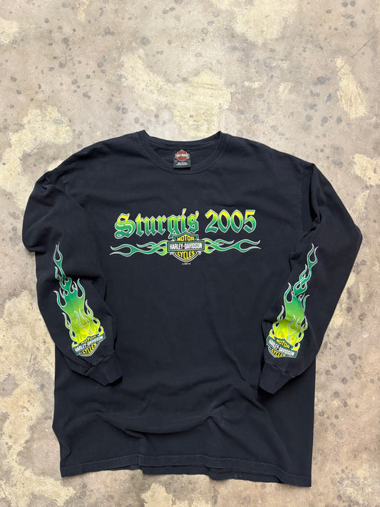 Vintage Harley Davidson Green Flame Longsleeve shirt XL