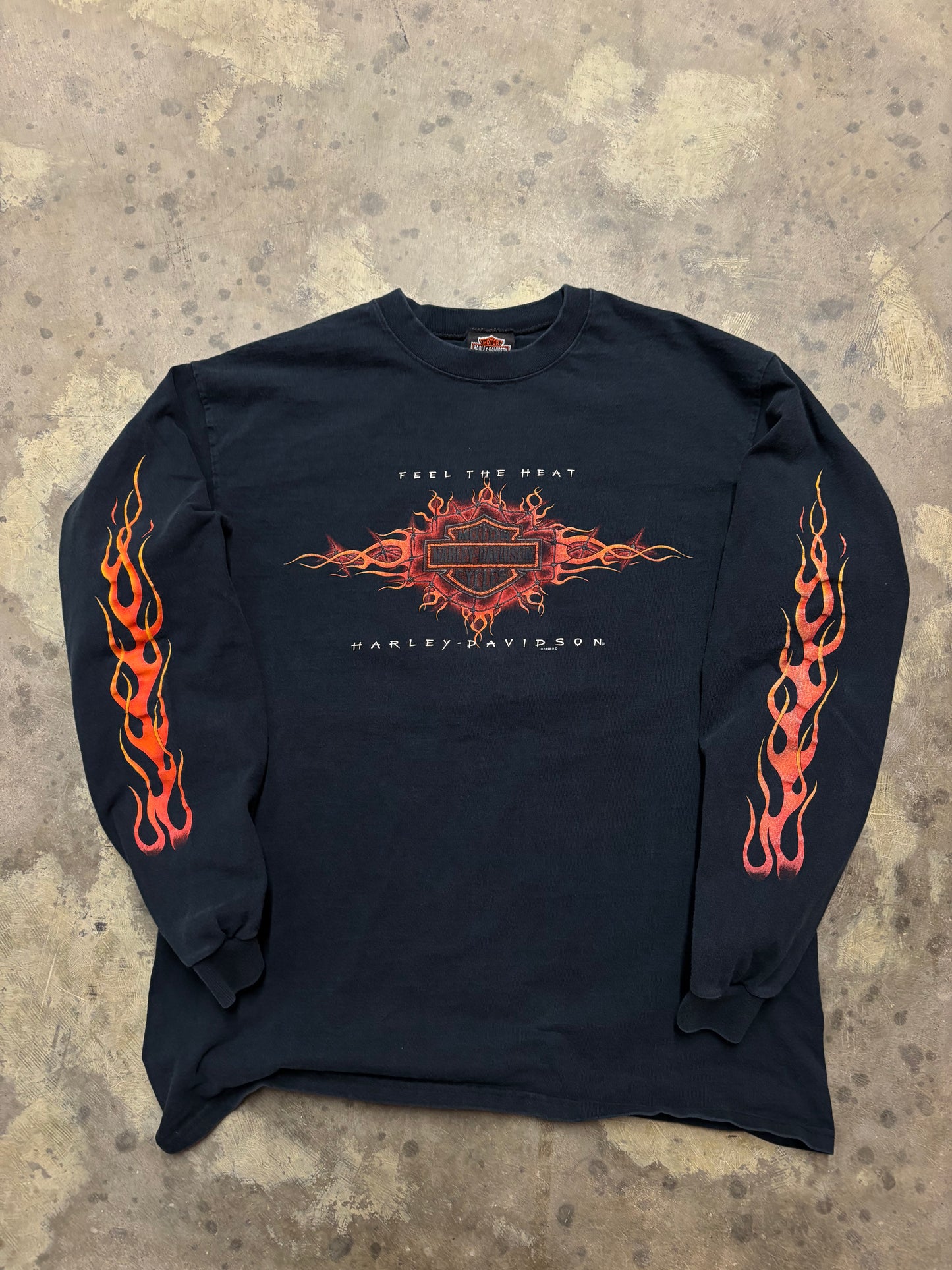 Vintage Harley Davidson Feel the Heat flame long sleeve shirt size large