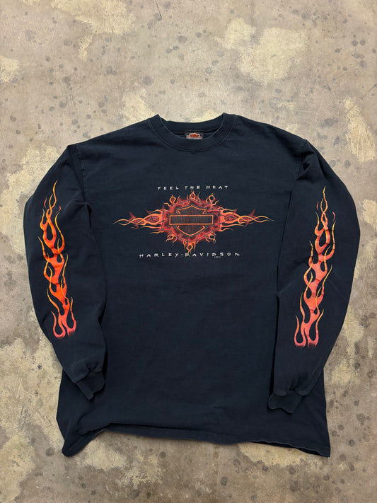 Vintage Harley Davidson Feel the Heat flame long sleeve shirt size large