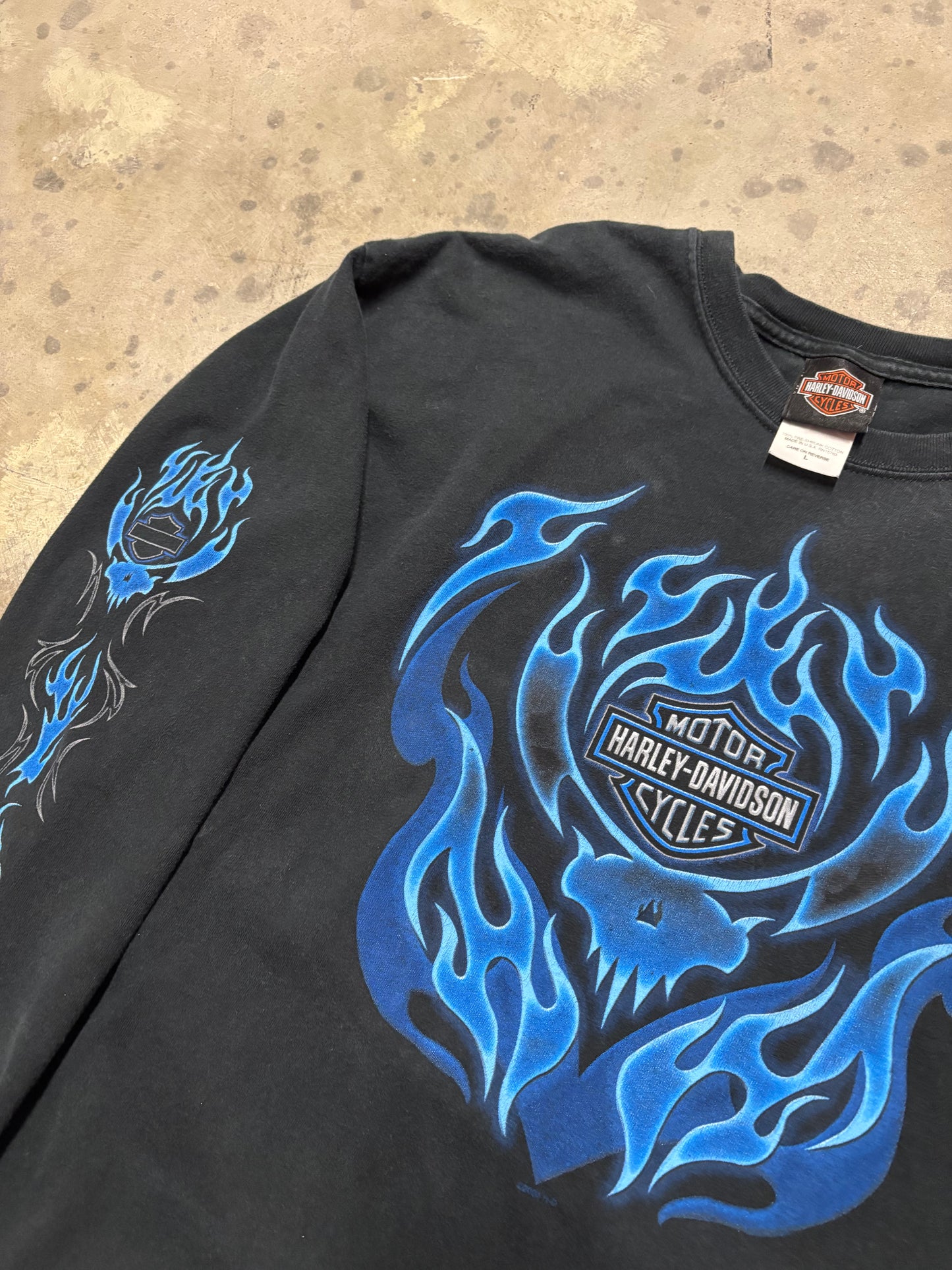 Vintage Harley Davidson Blue Flame Skull shirt size large