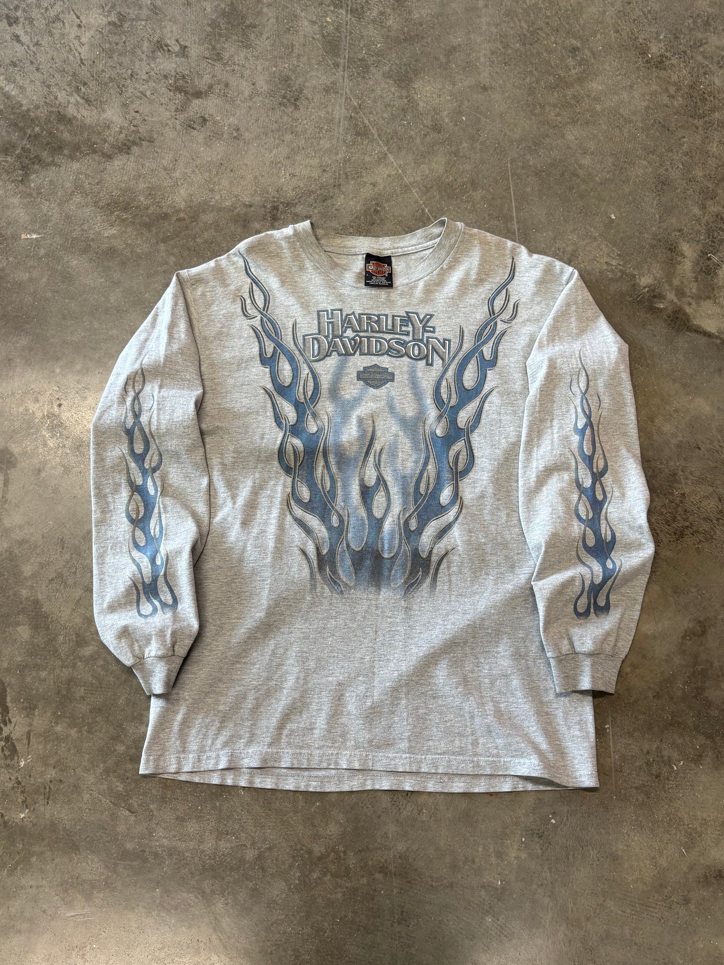 Vintage Harley Davidson grey blue flame size large