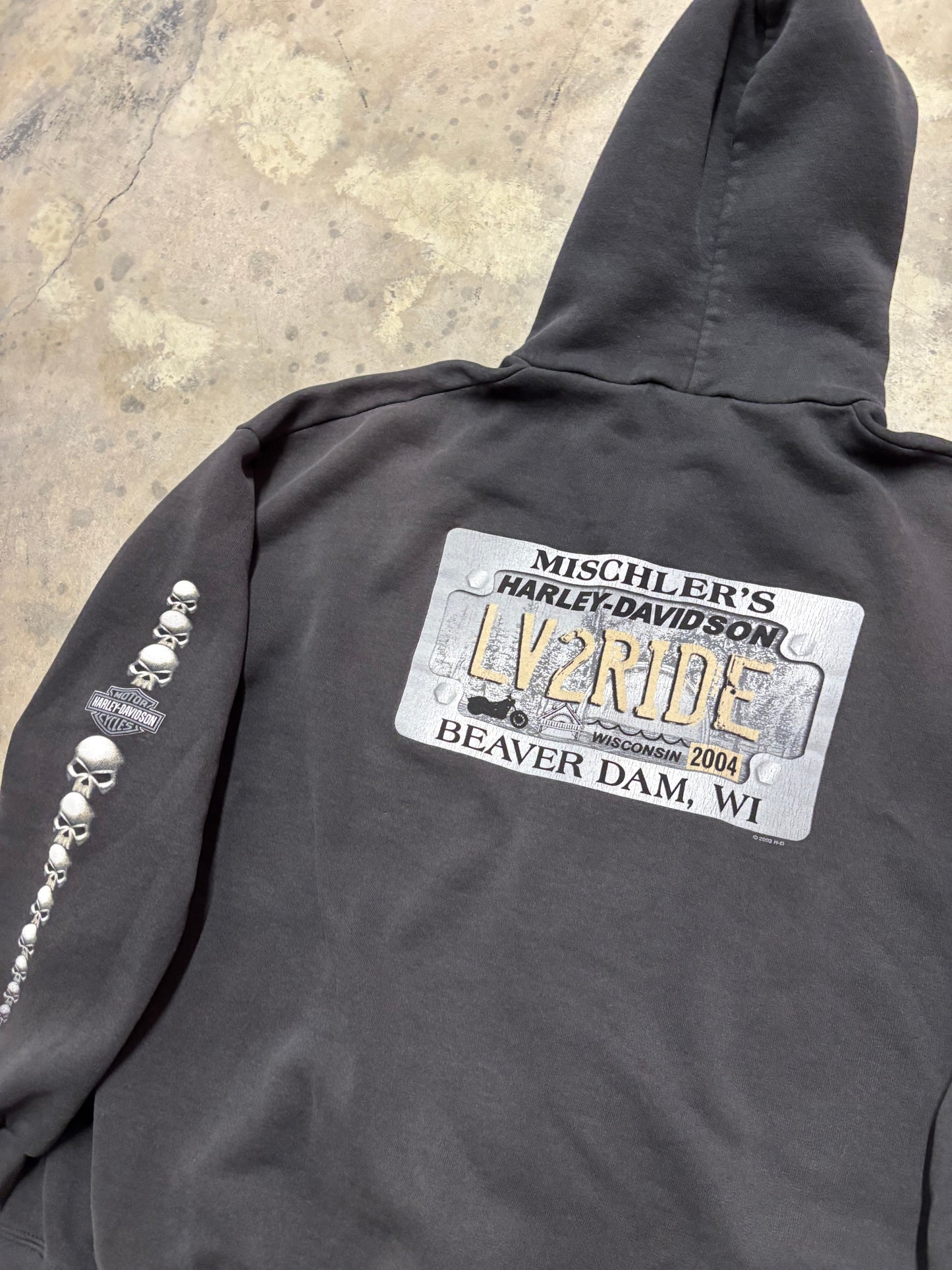 Vintage Harley Davidson skull sleeve zip up hoodie size XXL
